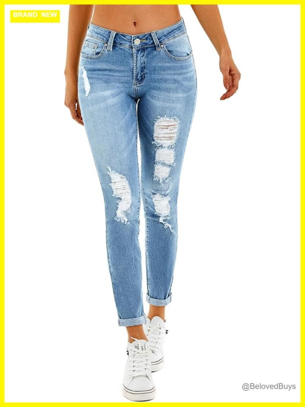 Ripped Boyfriend Jeans Stretch Skinny Straight Leg Jeans with Holes